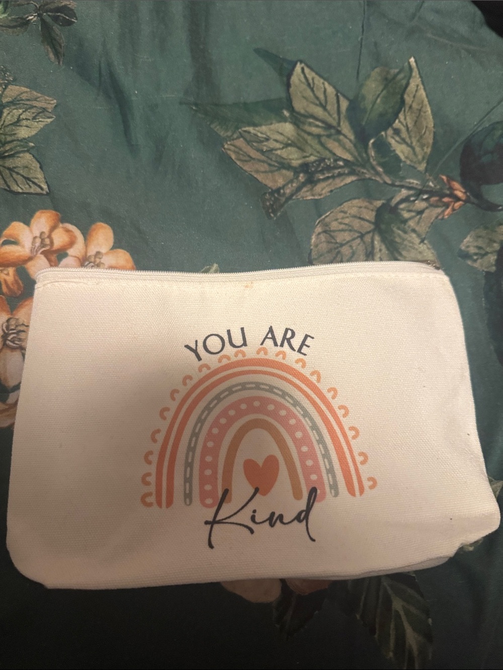 Kids White 'You Are Kind' Rainbow Pouch